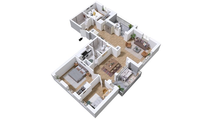 4 rum och kök 104 kvm med dubbla inglasade balkonger 